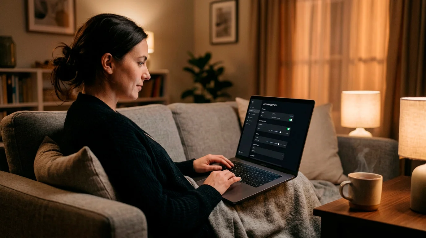 Person reviewing betting account settings and deposit limit controls on a laptop screen